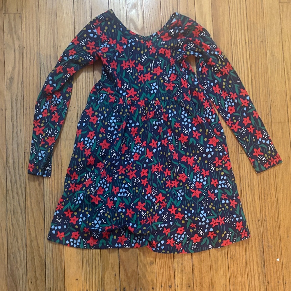 *Hanna Andersson Floral Long Sleeve Dress - Red and Blue